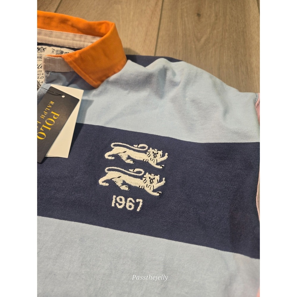 Polo Ralph Lauren Rugby Shirt Mens Medium NWT Blue Striped Colorblock England - Picture 3 of 10